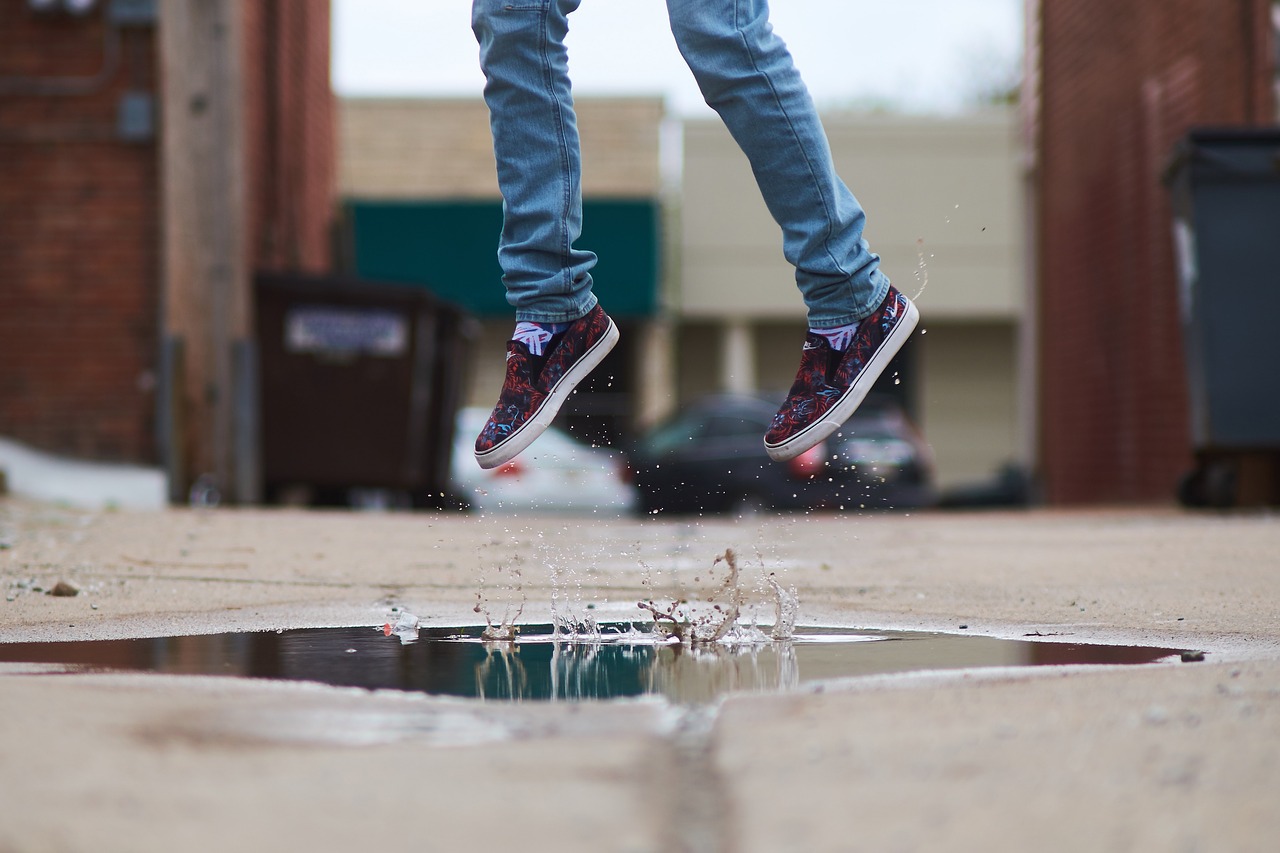 Image - feet shoes jump shot water street