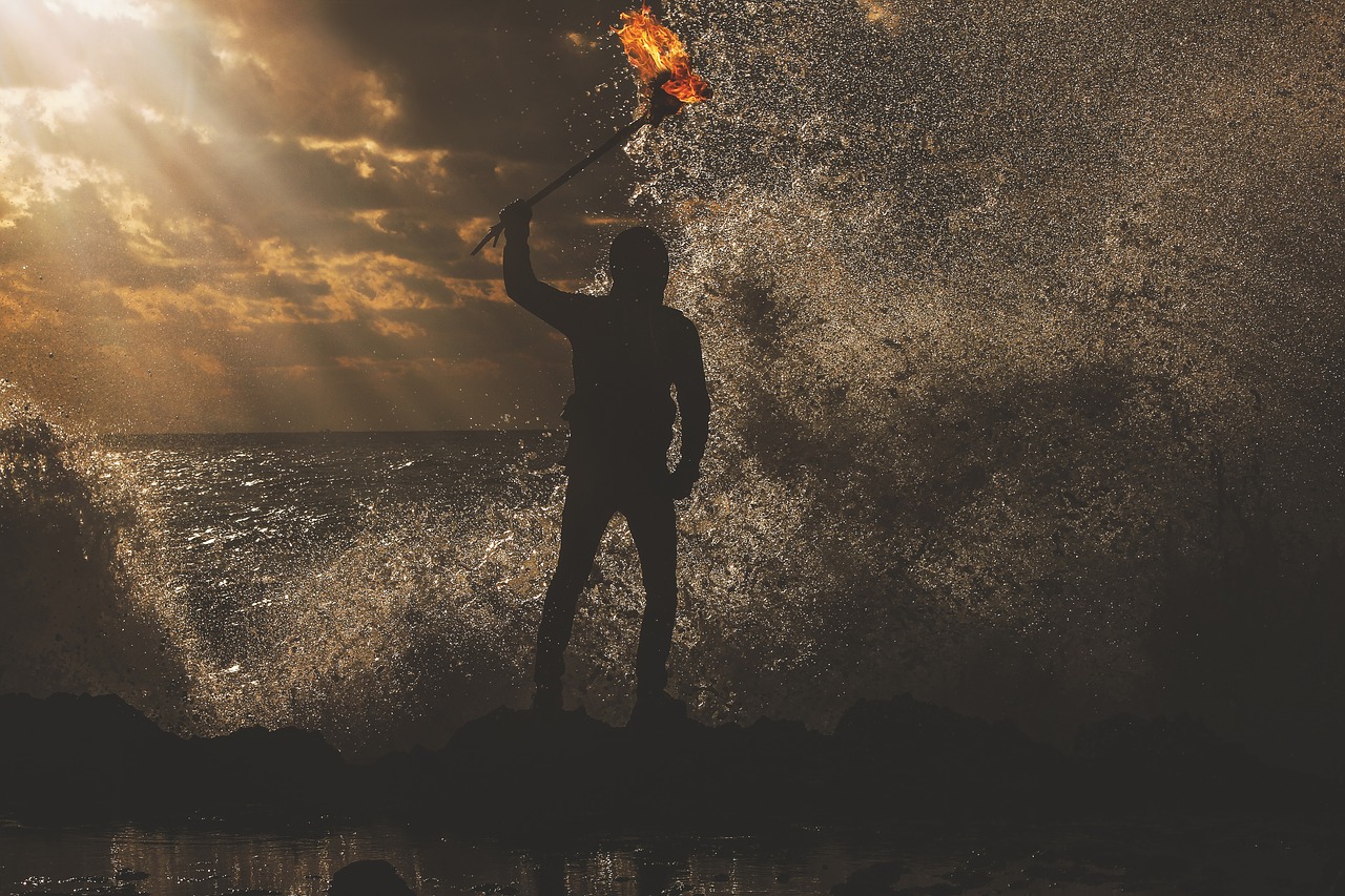 Image - fire dance people beach sand dark