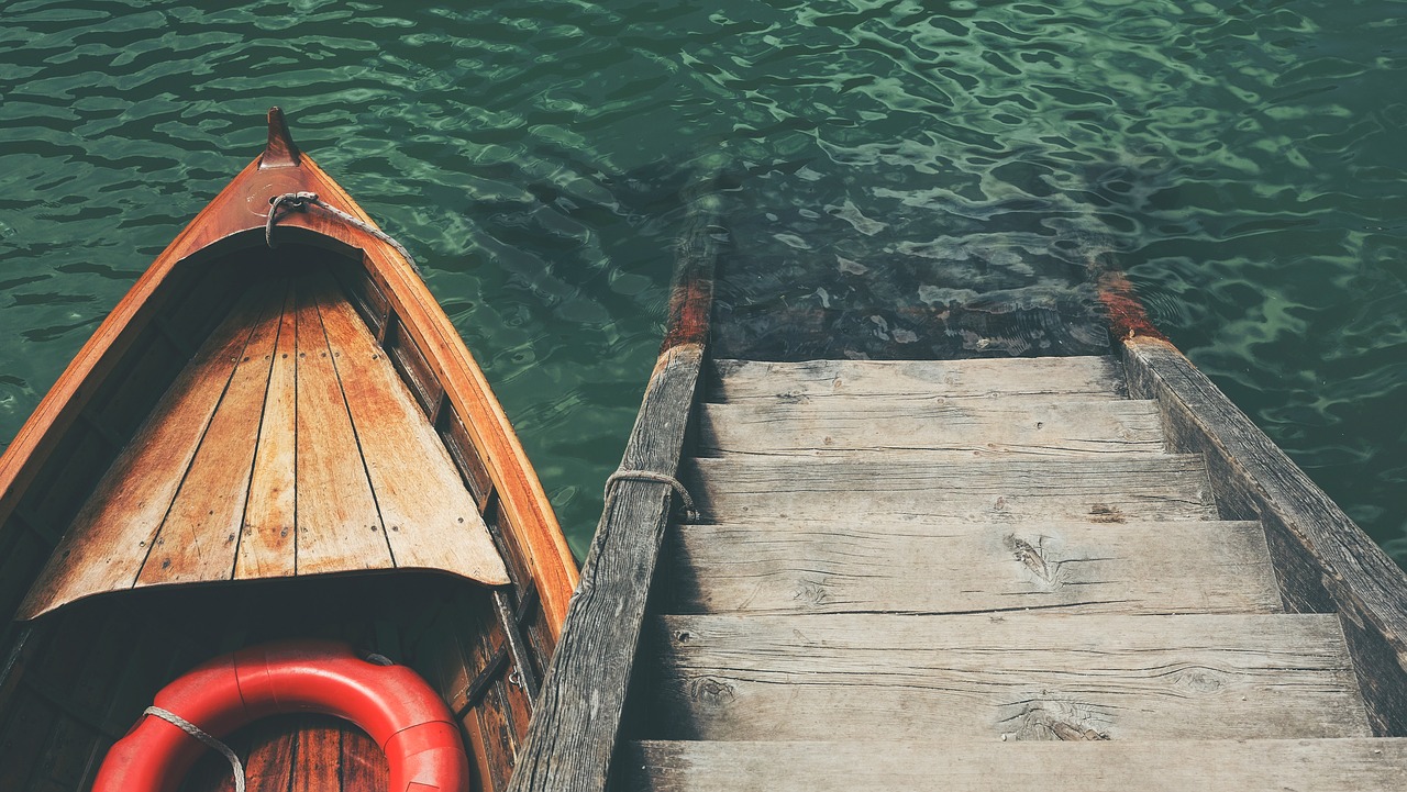 Image - boat wood ladder water ocean sea