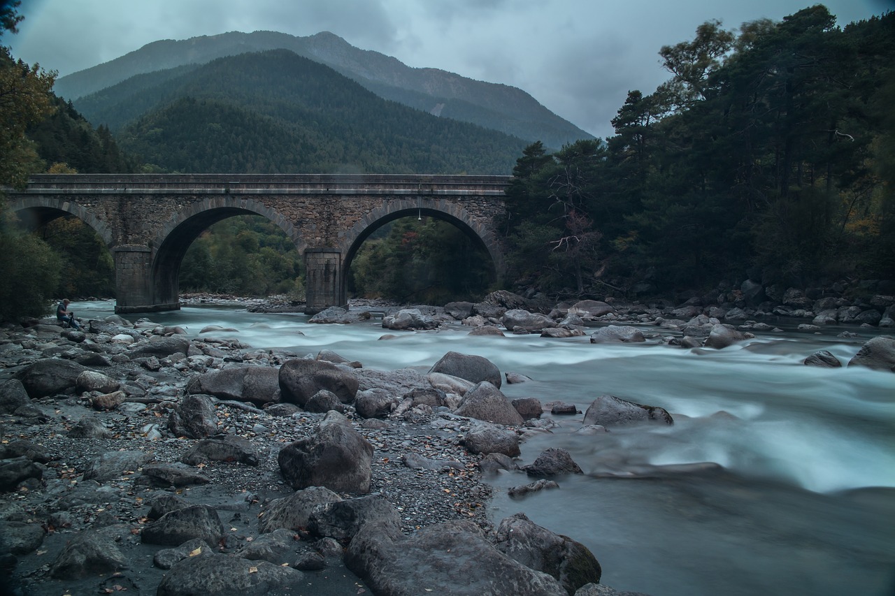 Image - bridge river rocks flow nature