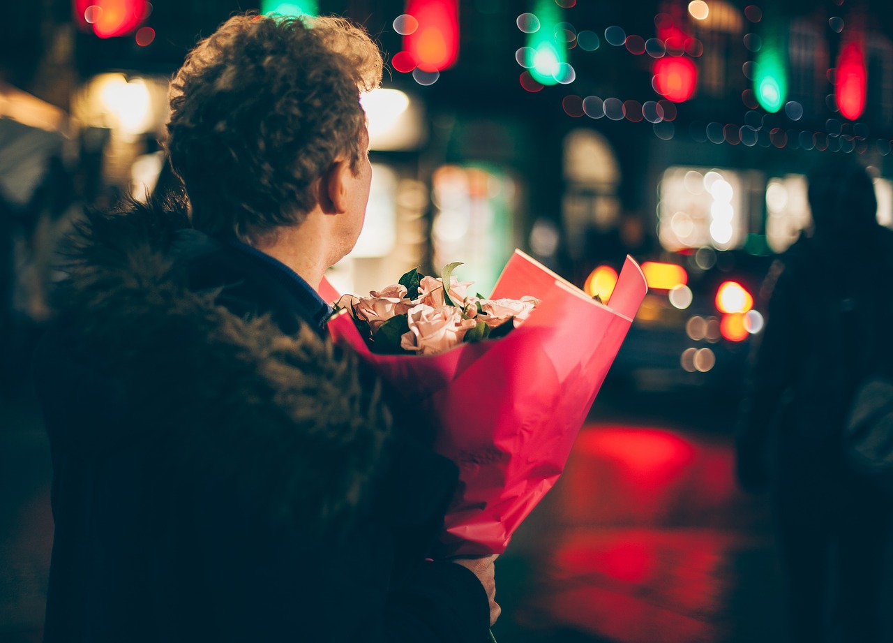 Image - man flowers blur bokeh lights