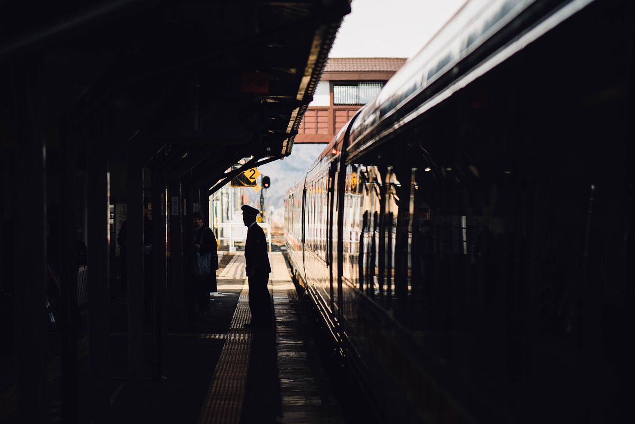 Image - trail train station people man