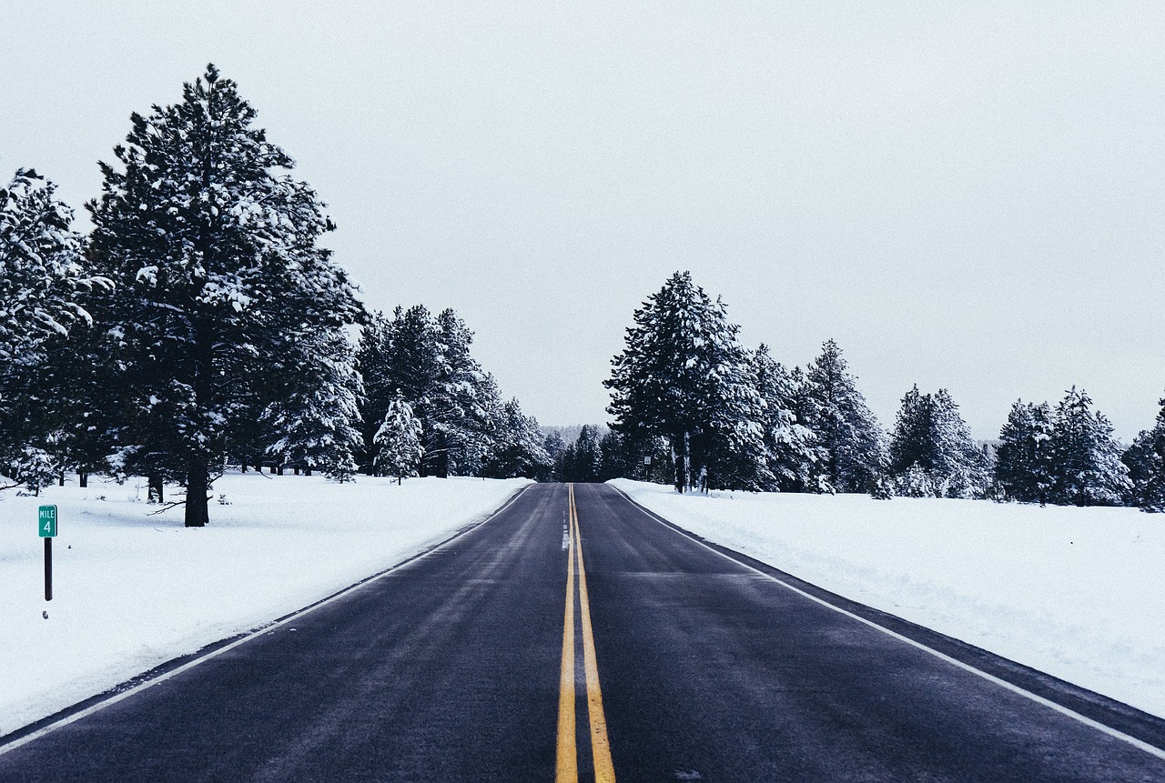 Image - road travel adventure snow trees