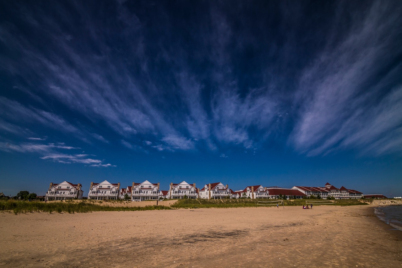 Image - blue house sky clouds road street