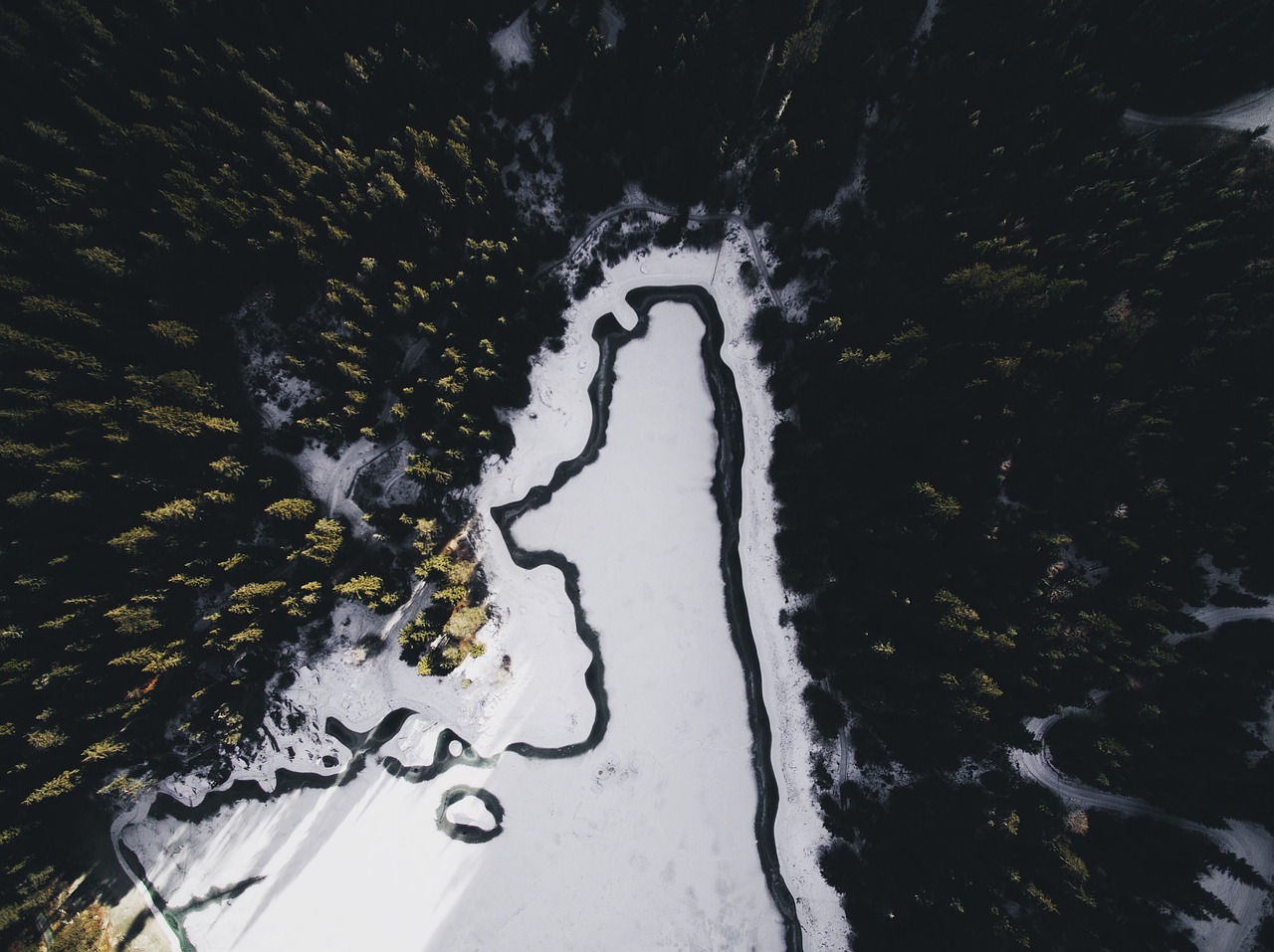 Image - aerial view snow winter dark