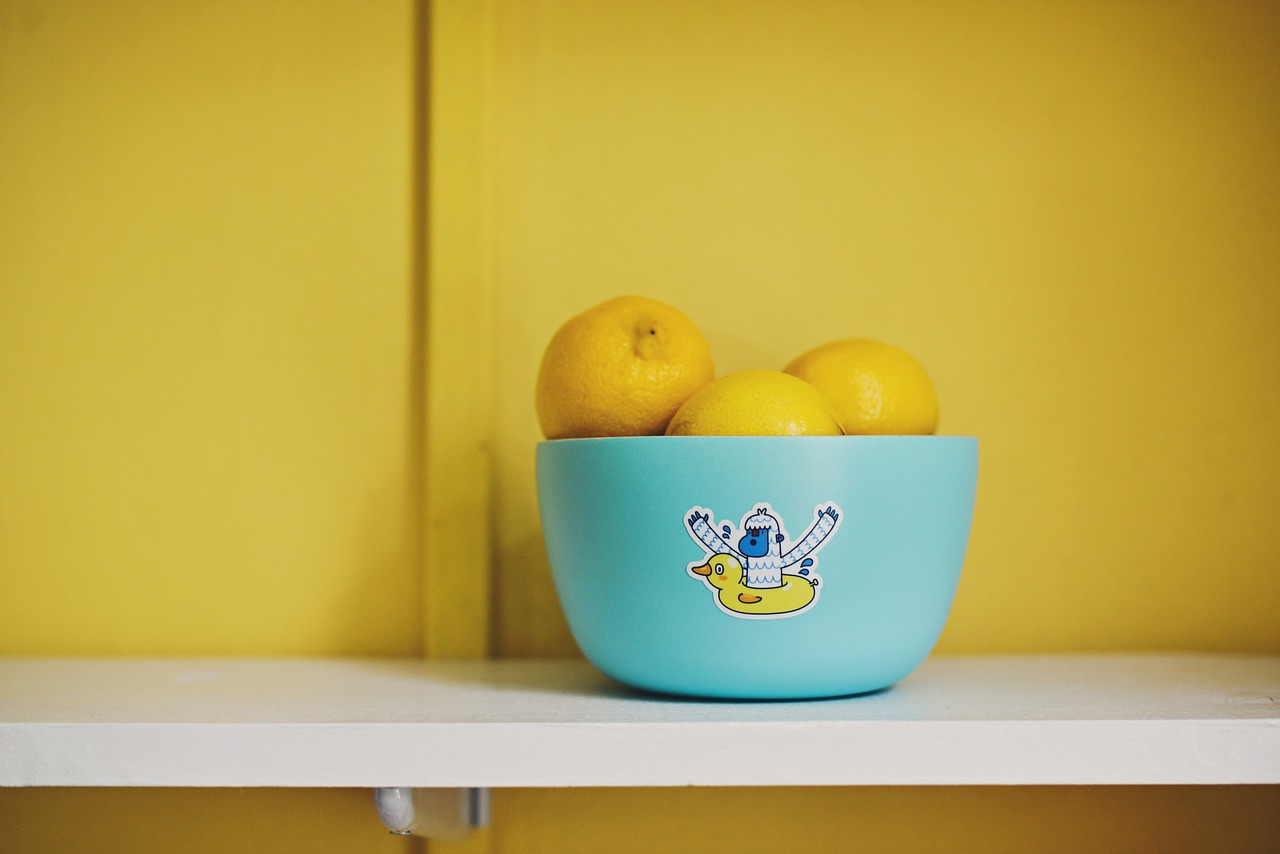 Image - yellow lemon fruit bowl blue