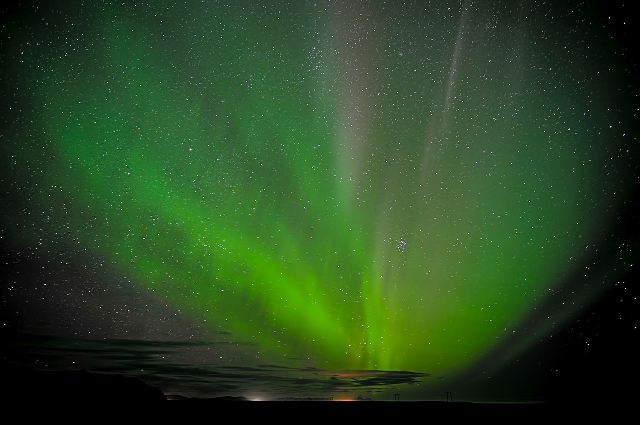 Image - aurora green space stars sky