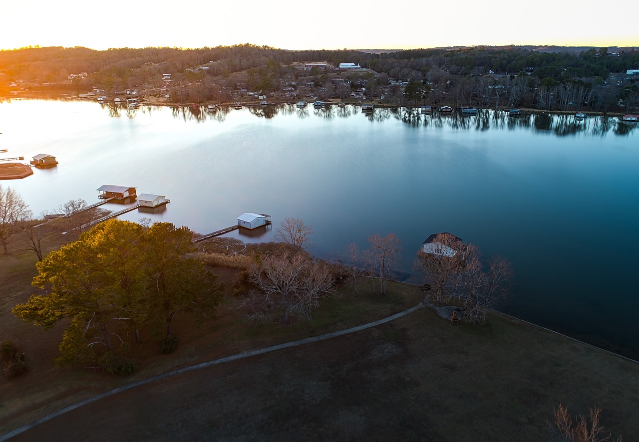 Image - path road houses bridge lake