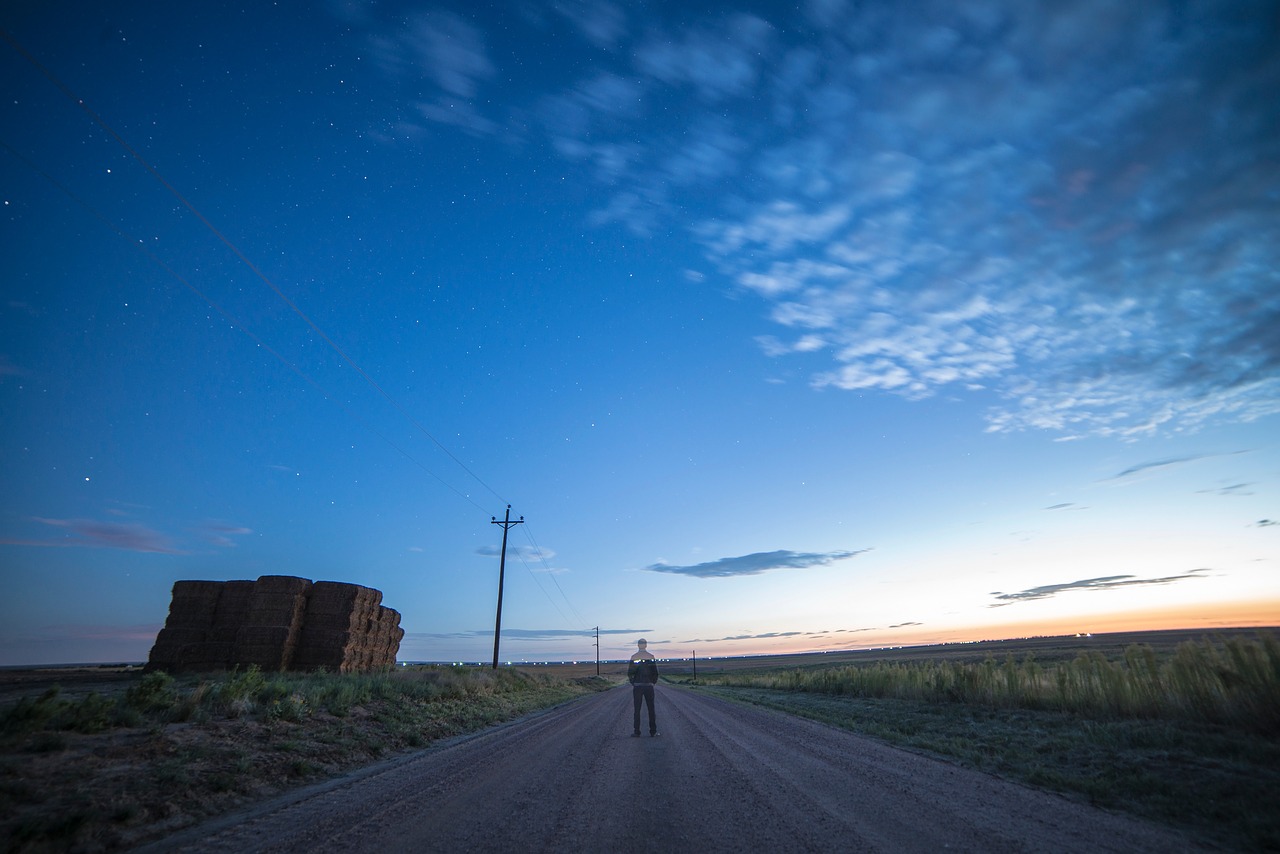 Image - road path travel green grass blue