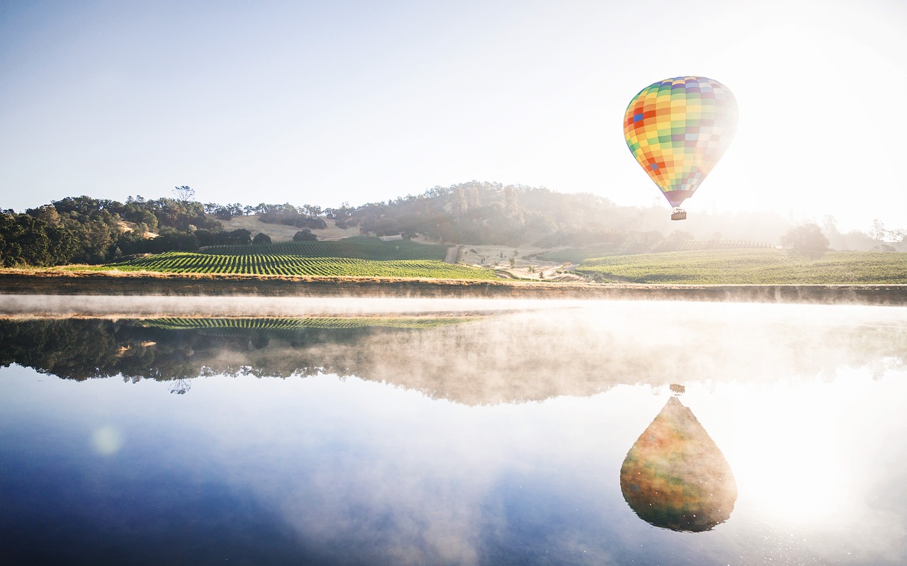Image - hot air balloon blue sky clouds
