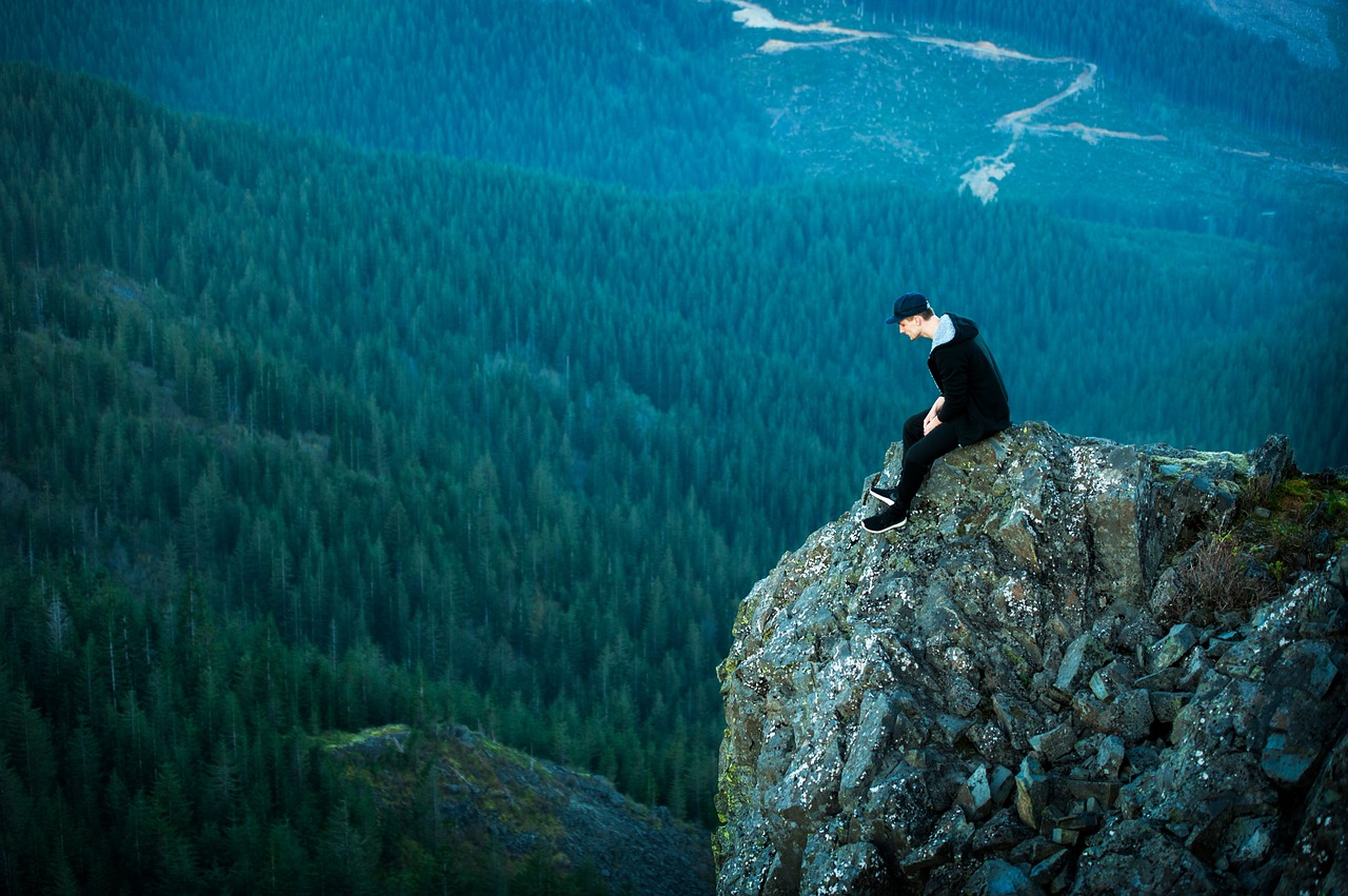 Image - rock hill cliff people man alone