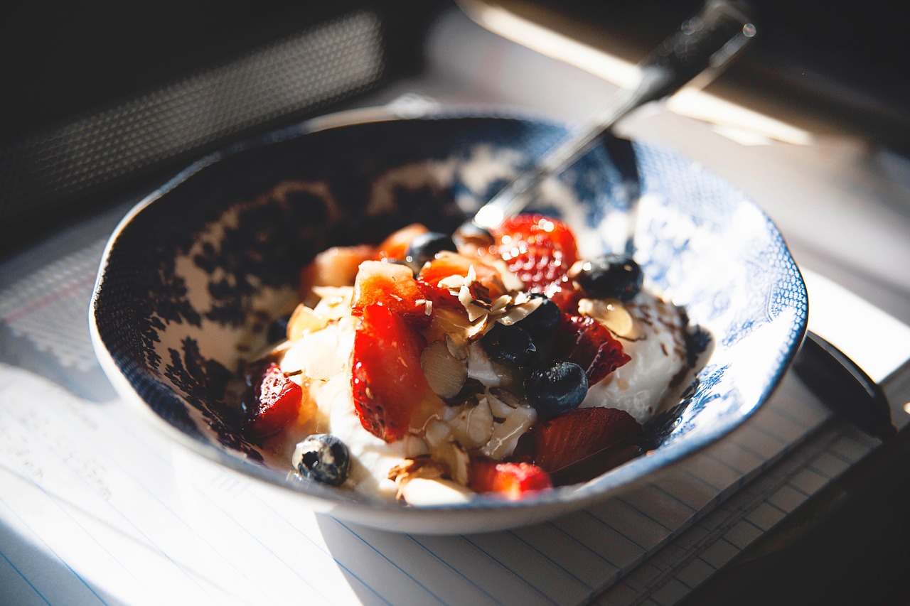 Image - food bowl kitchen desert blue