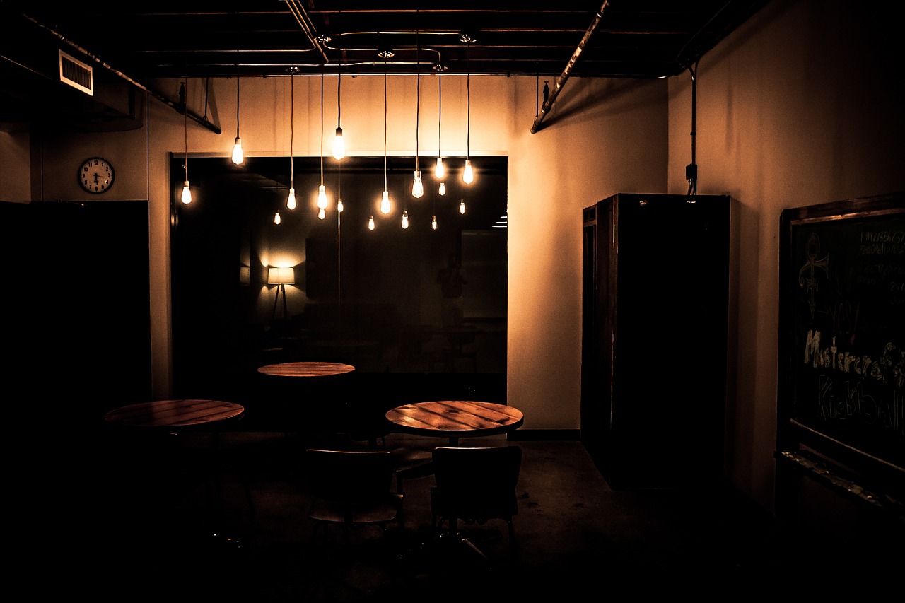 Image - dark room lights lamp table shelf
