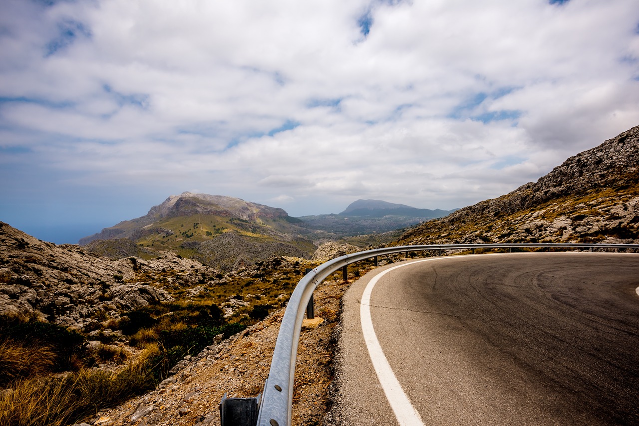 Image - road street mountain clouds sky