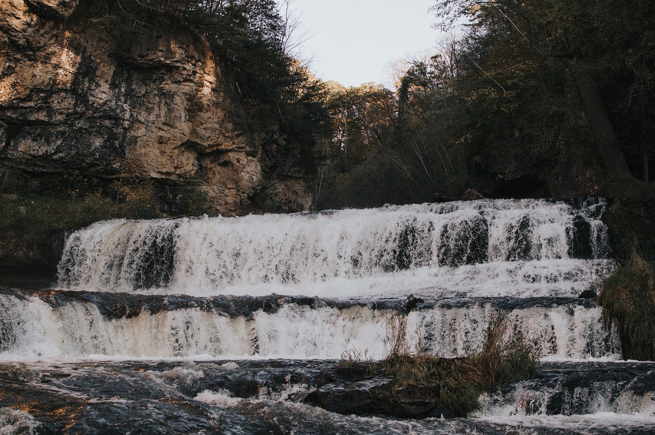 Image - waterfall flow nature rocks grass