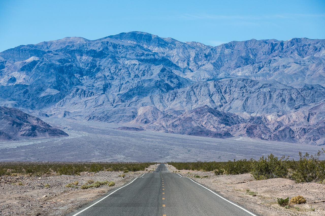 Image - road grass field mountain valley