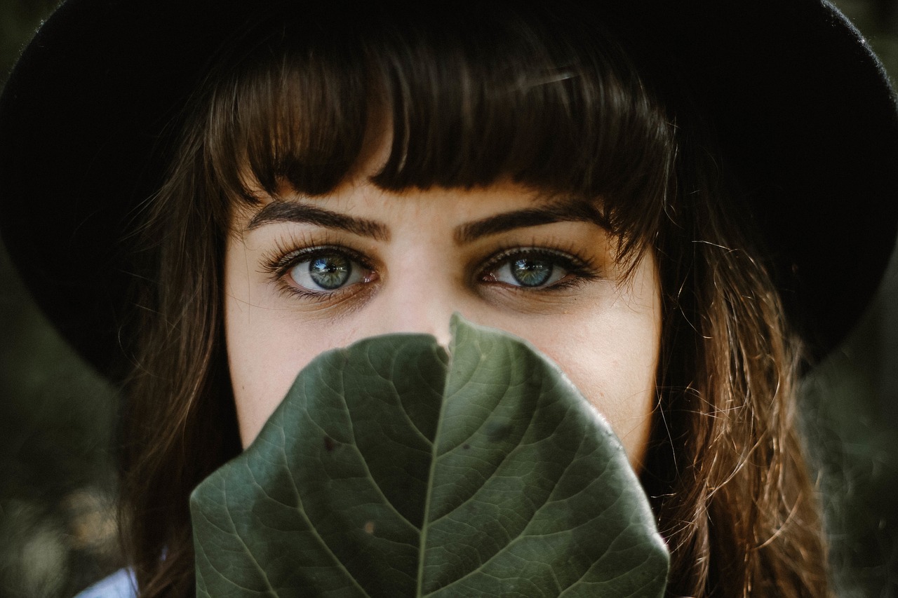 Image - green leaf people girl woman face