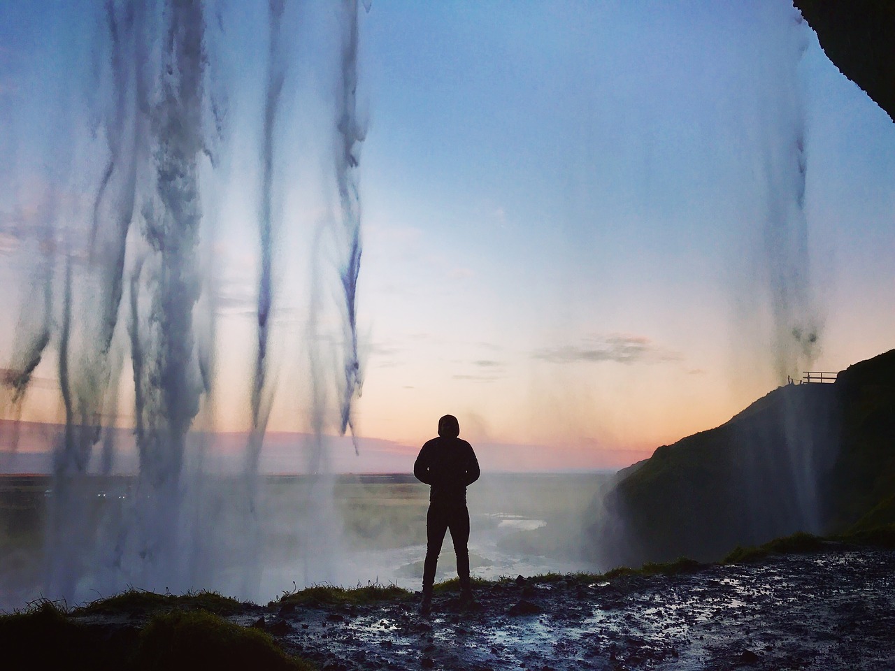 Image - waterfall sky hill mountain