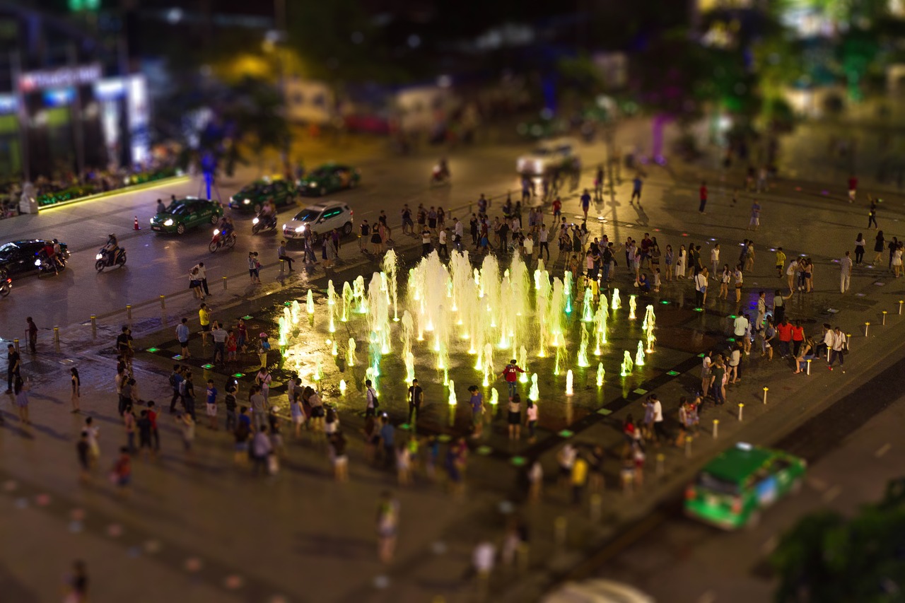 Image - fountain park water lights blur