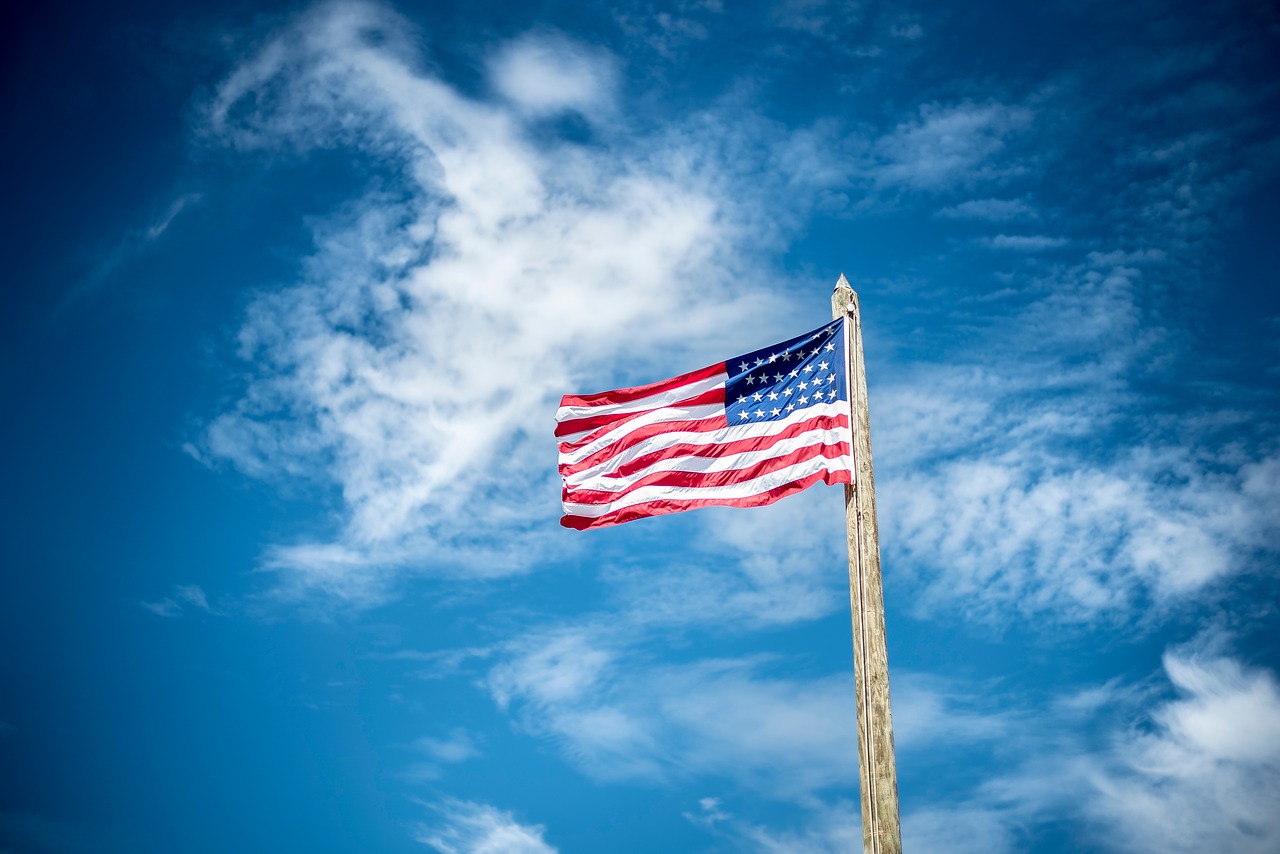 Image - blue sky clouds flag pole usa