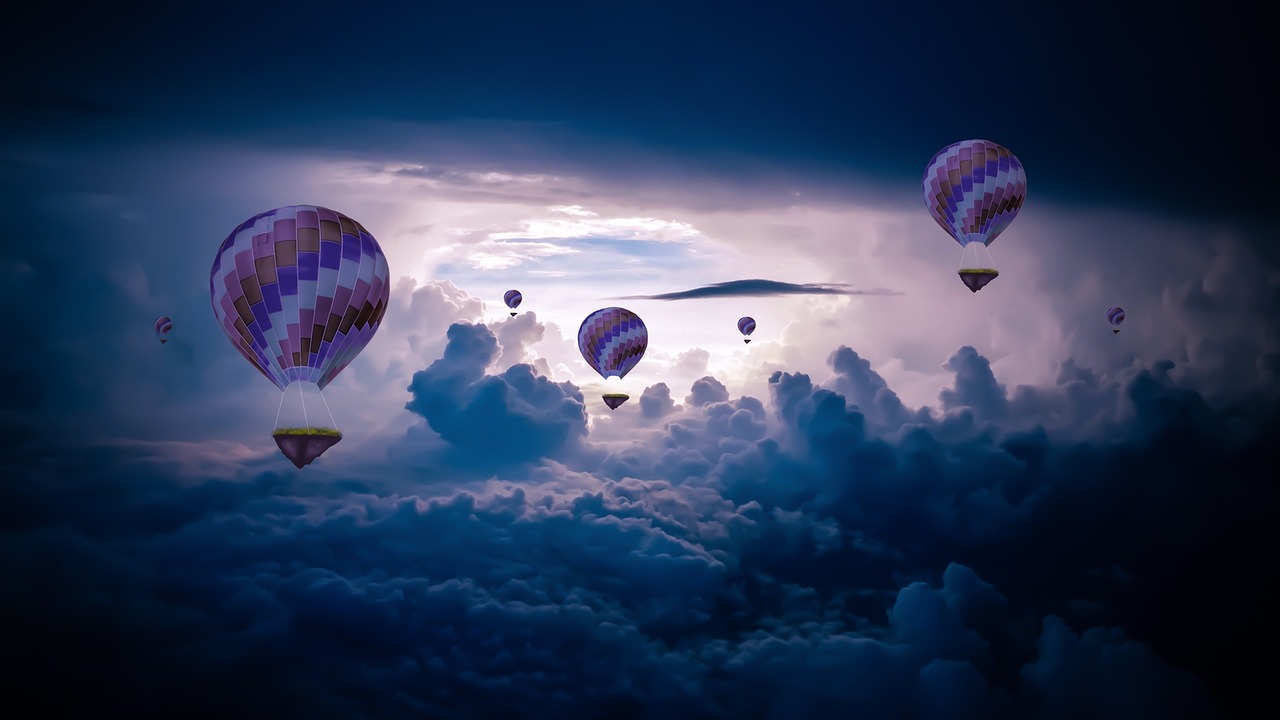 Image - hot air balloon blue sky dark