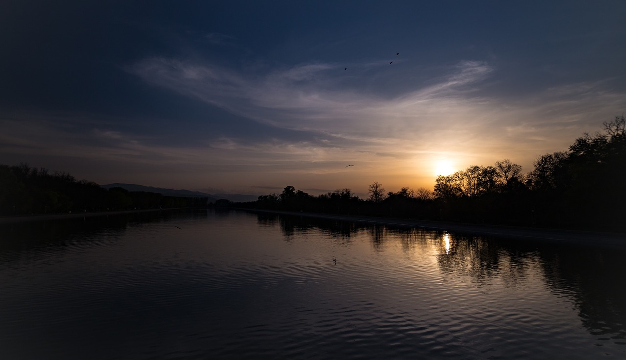 Image - blue sky dark cloud sunset trees