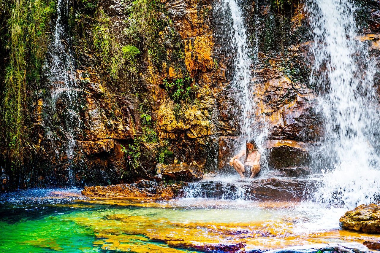 Image - waterfall green moss grass nature