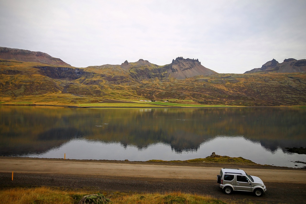 Image - road path lake water car vehicle