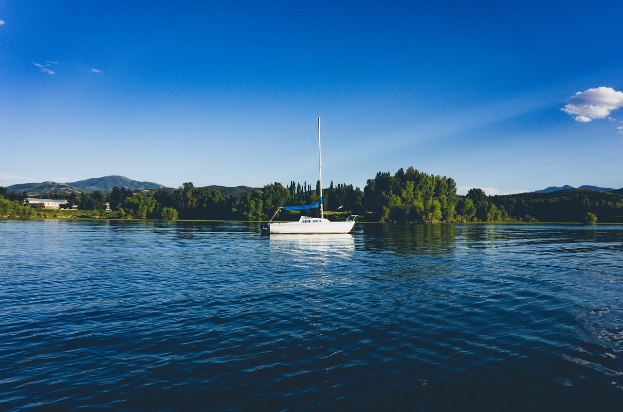 Image - lake blue water green trees