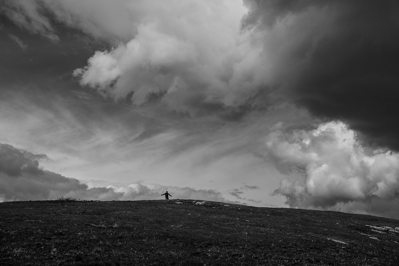 Image - grass highland mountain clouds sky