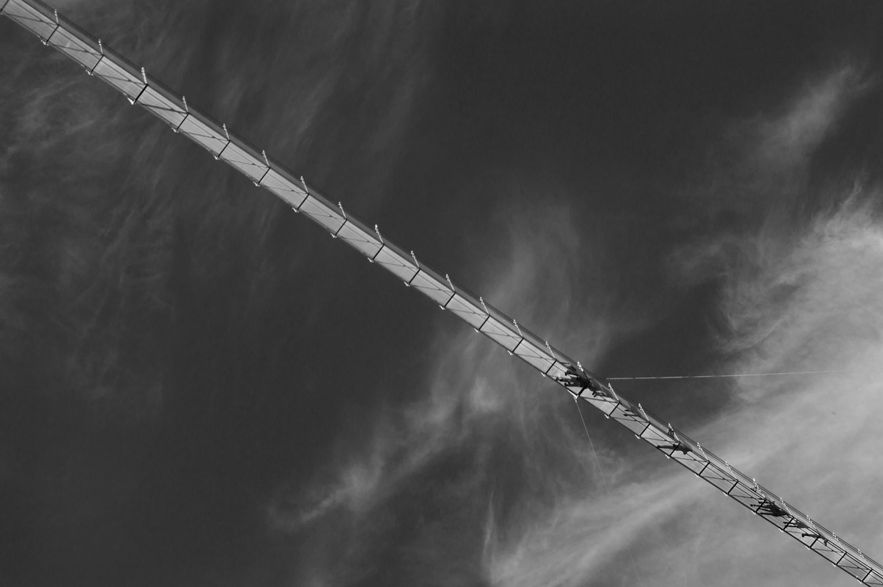 Image - black and white clouds sky bridge