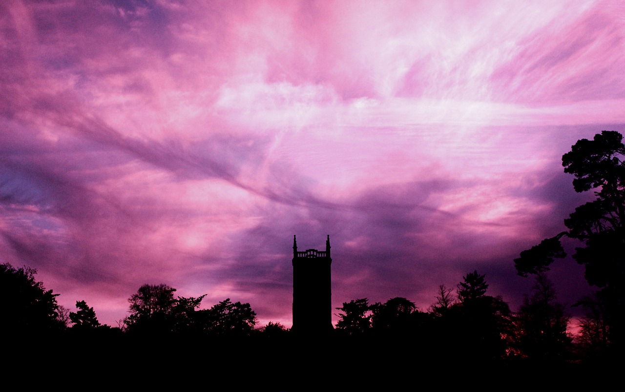 Image - sky clouds trees building