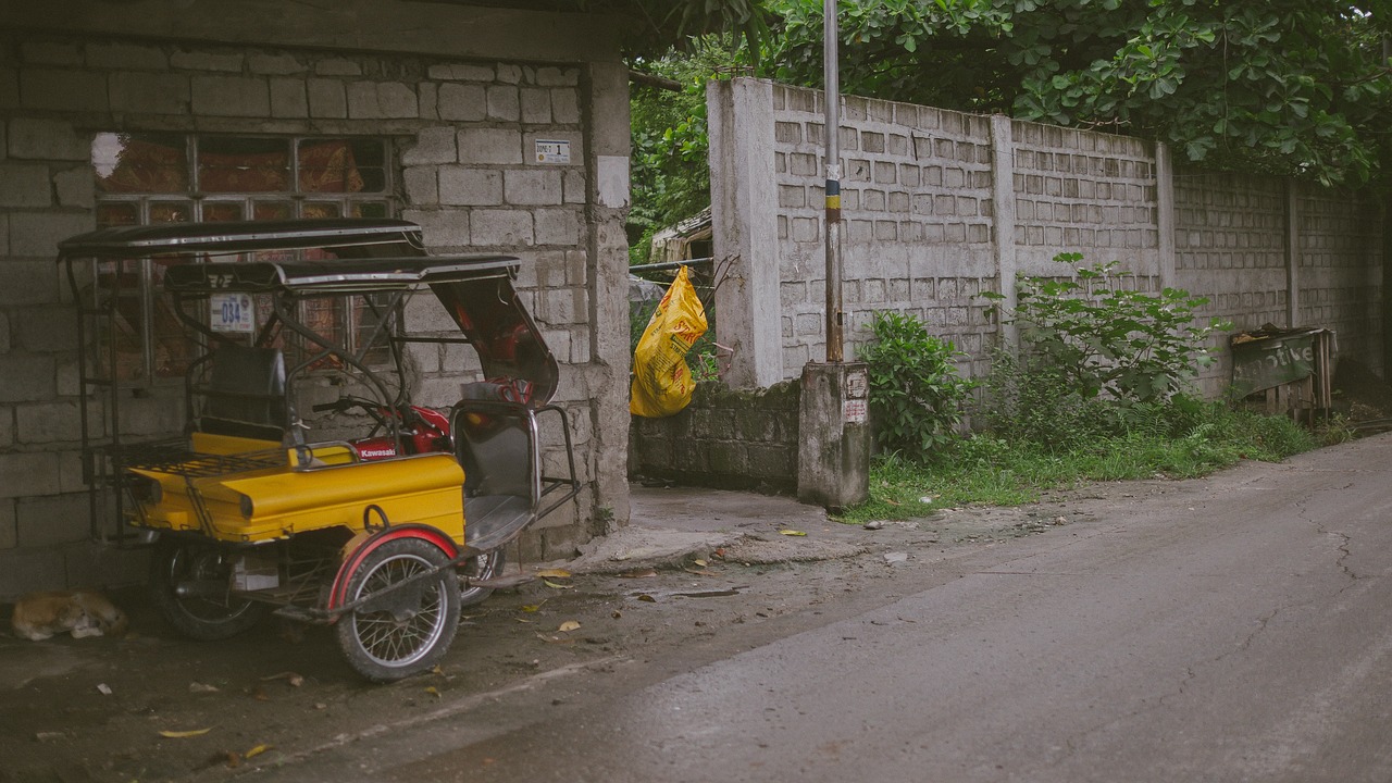 Image - house wall tricycle street grass