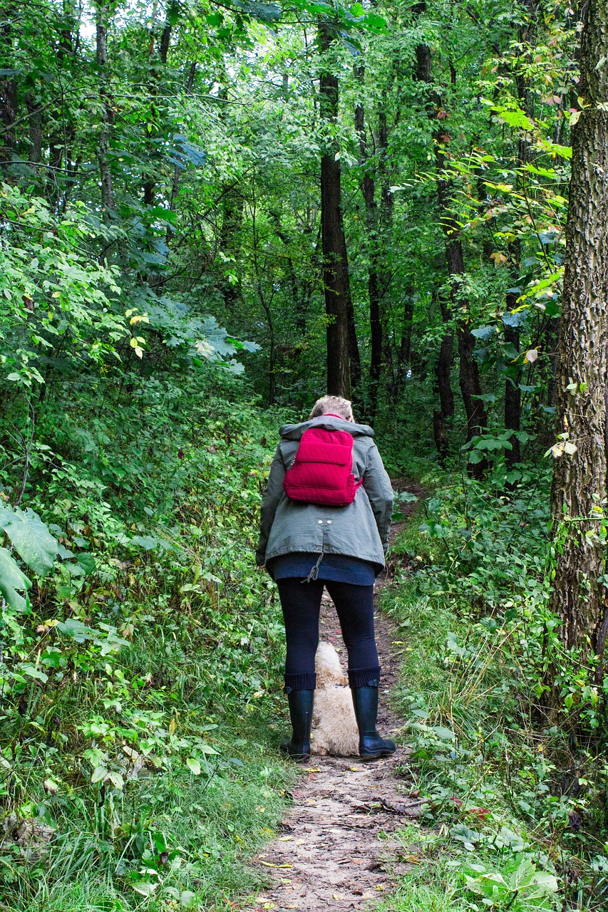 Image - people woman walking dog puppy