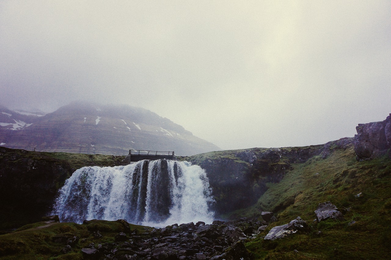 Image - waterfall nature rocks hill green