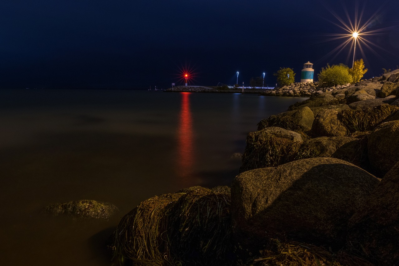 Image - dark night sky lights sea ocean