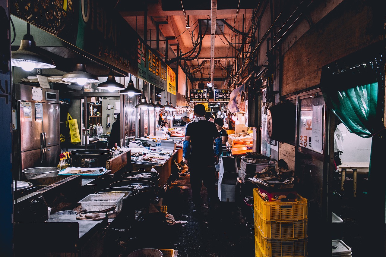 Image - people men woman wet market