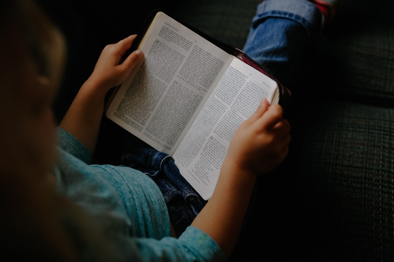 Image - kid girl child reading book bible