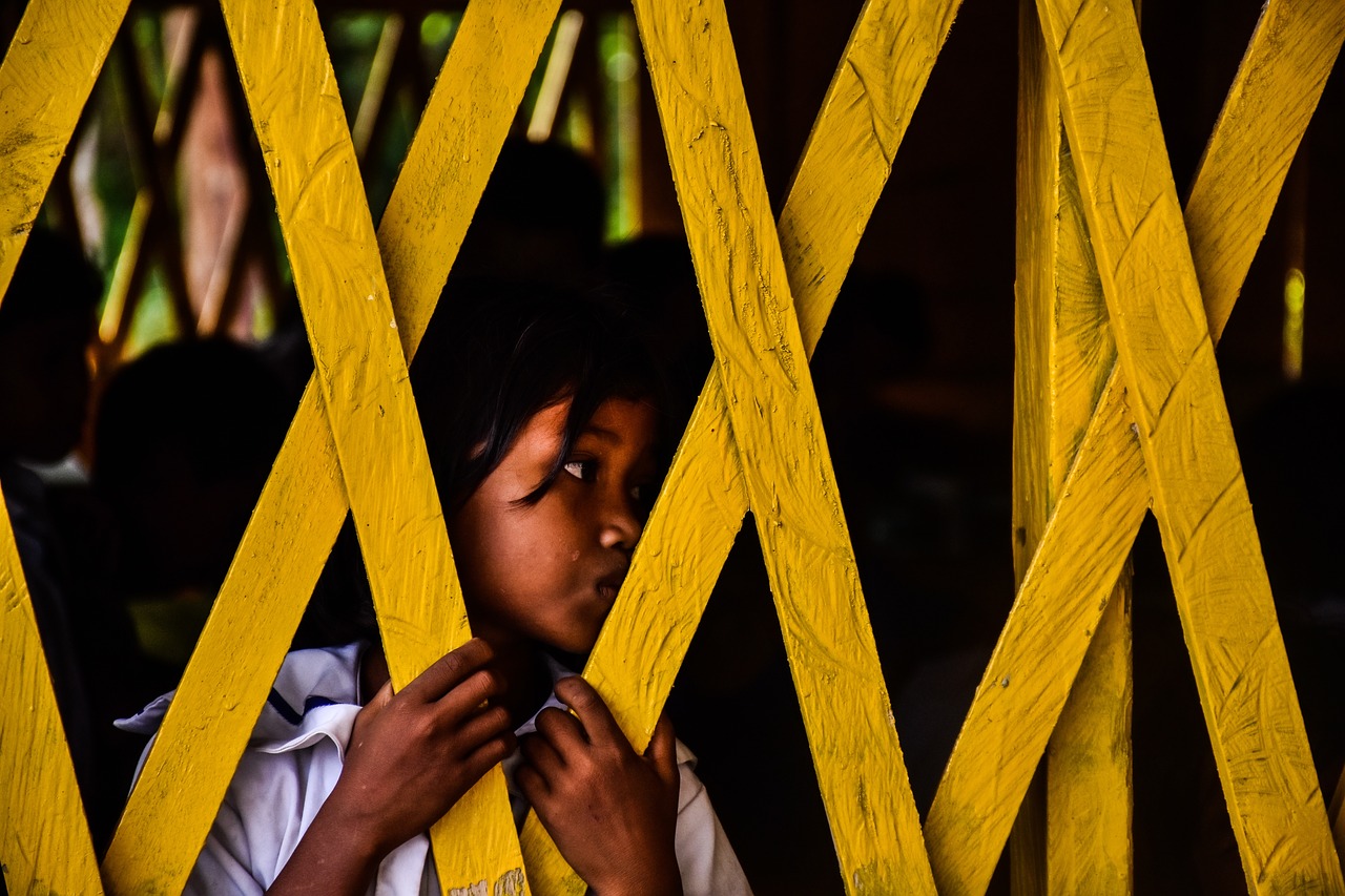Image - yellow wood fence kid girl child
