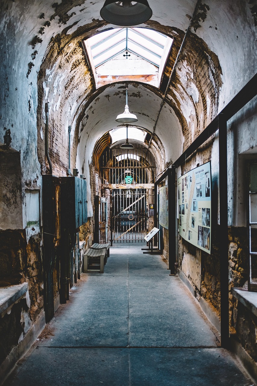 Image - building alley gate lights wall