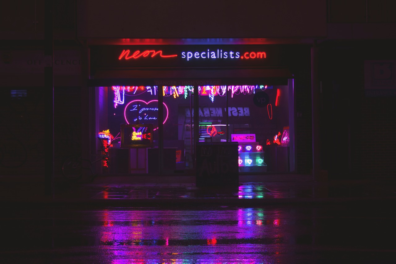 Image - dark night neon signage shop