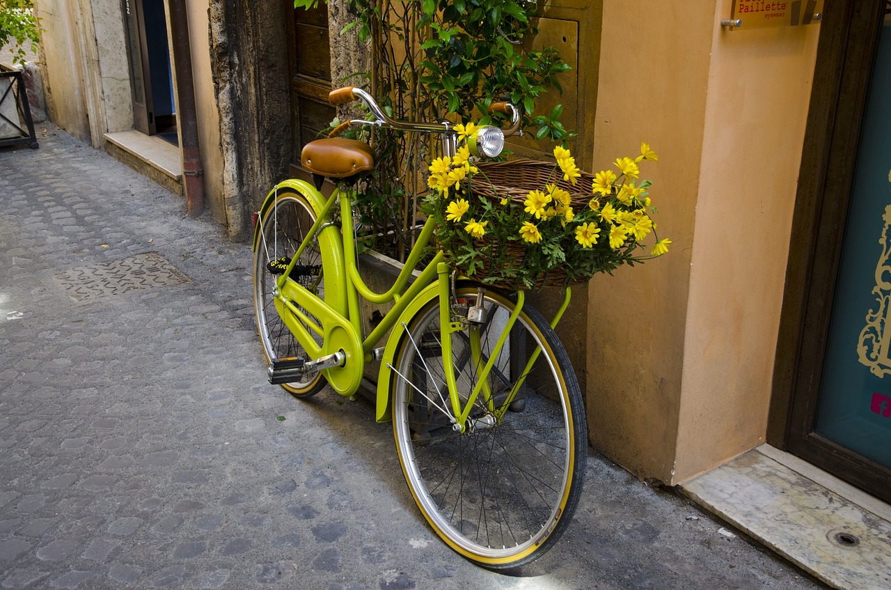 Image - bike bicycle flower basket outside