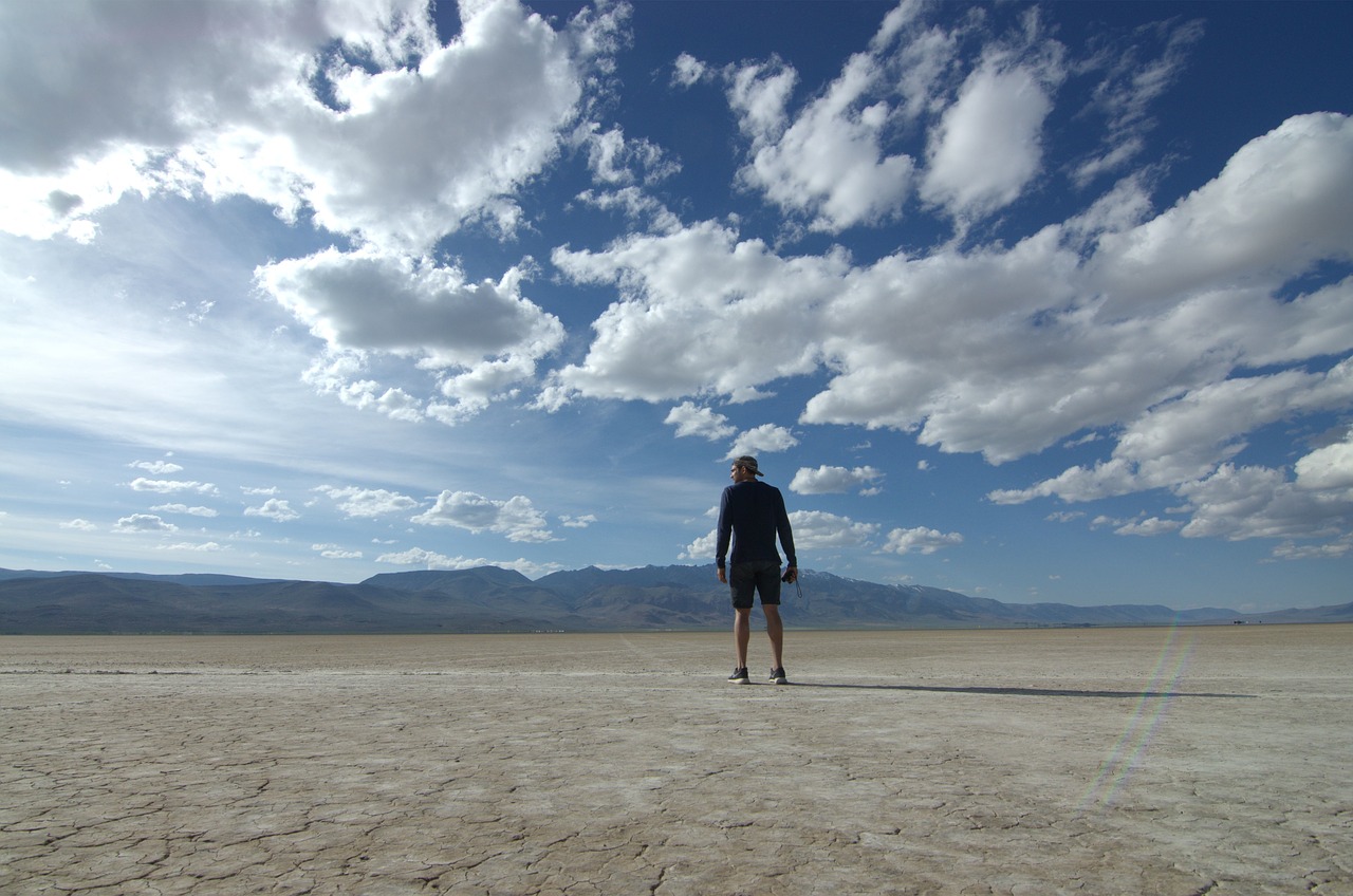Image - people man alone mountan sky blue