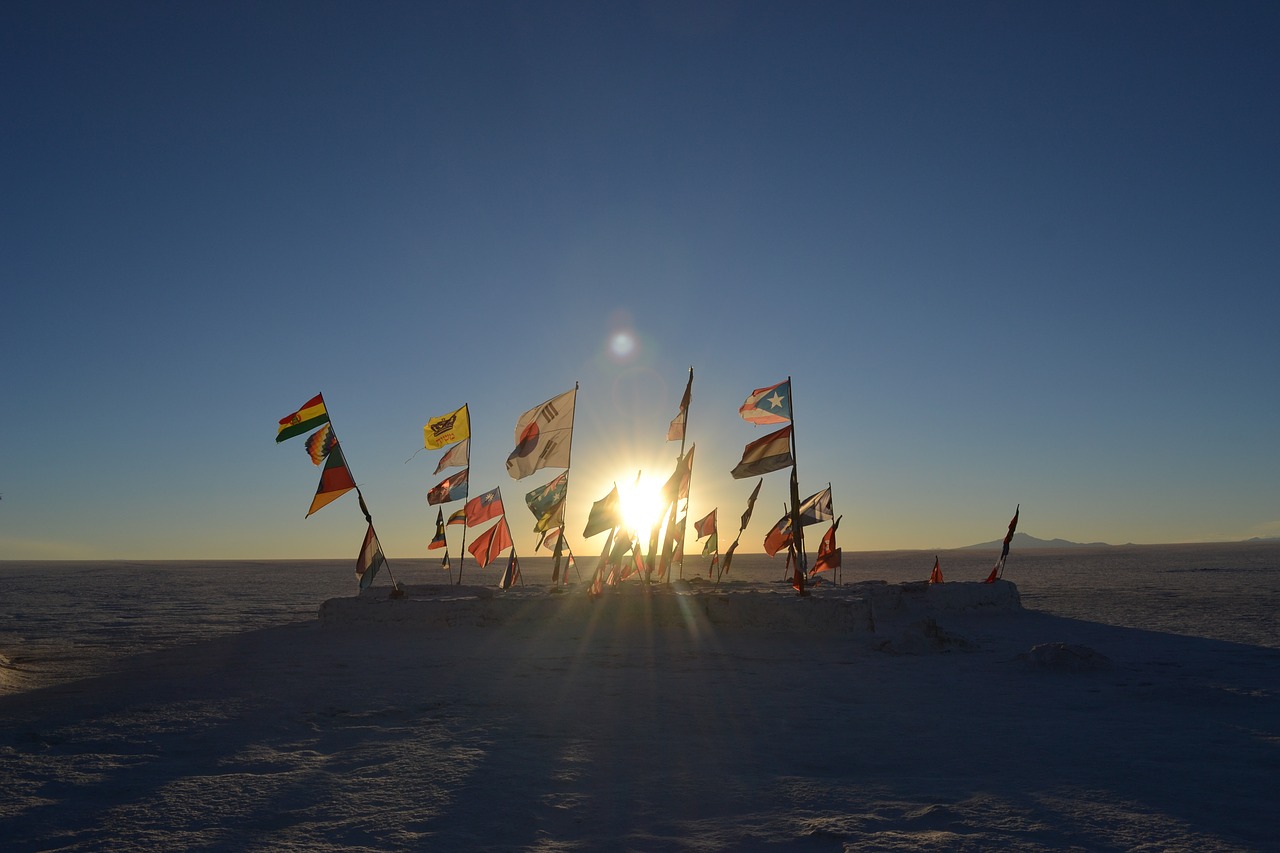 Image - flags sticks sky horizon desert