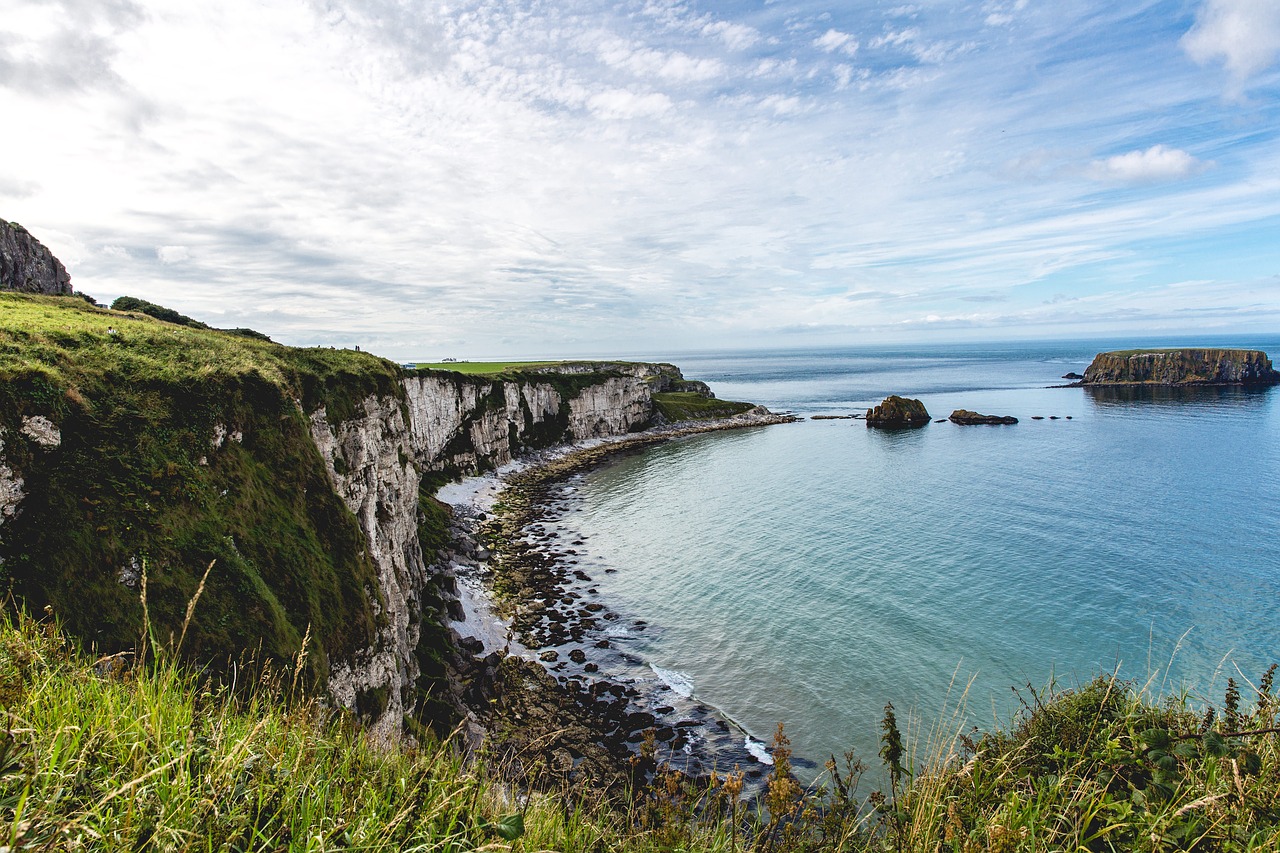 Image - green grass moss hill rocks coast