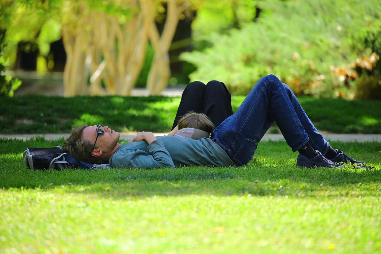 Image - people guy girl green grass field