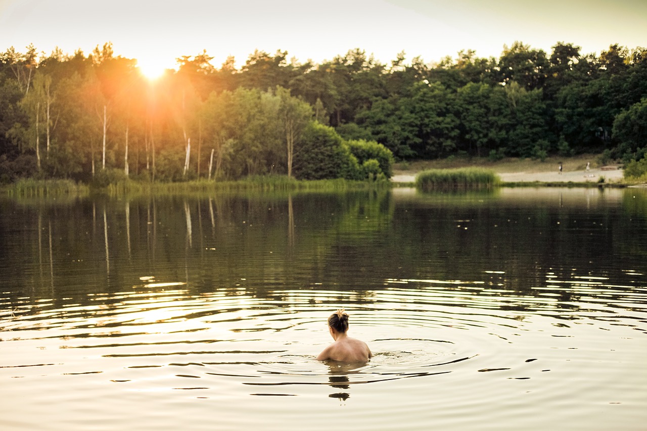 Image - people girl swimming lake water