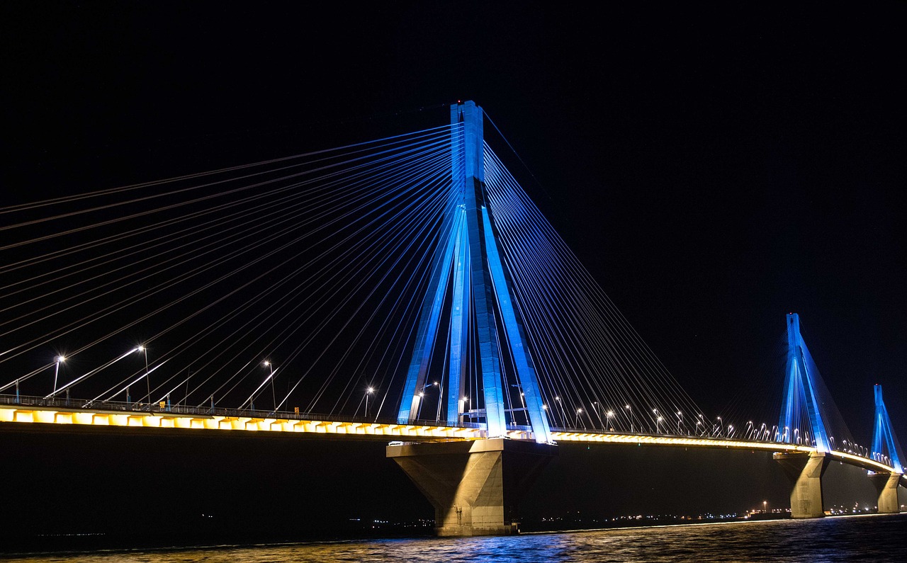 Image - bridge night dark lights blue