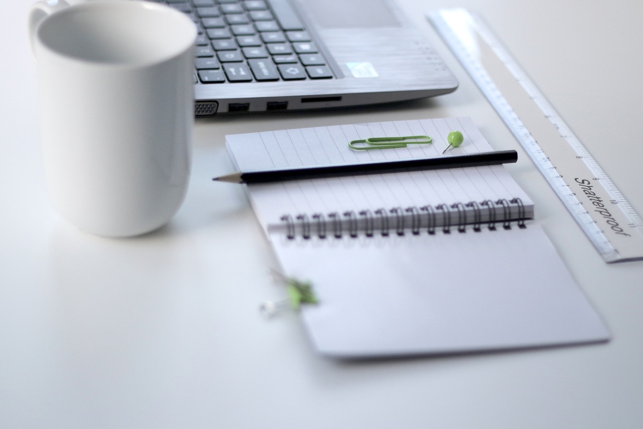 Image - white table ruler notebook pencil