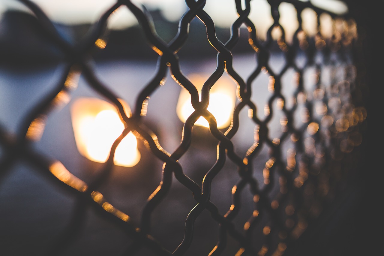 Image - chainlink fence sunset evening